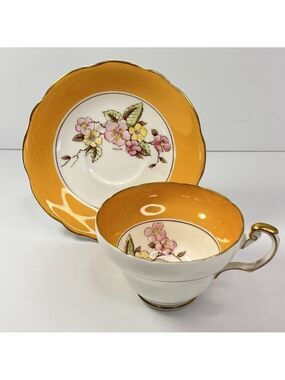 Yellow Floral EB Foley Bone China A. Taylor Teacup And Saucer Made In England